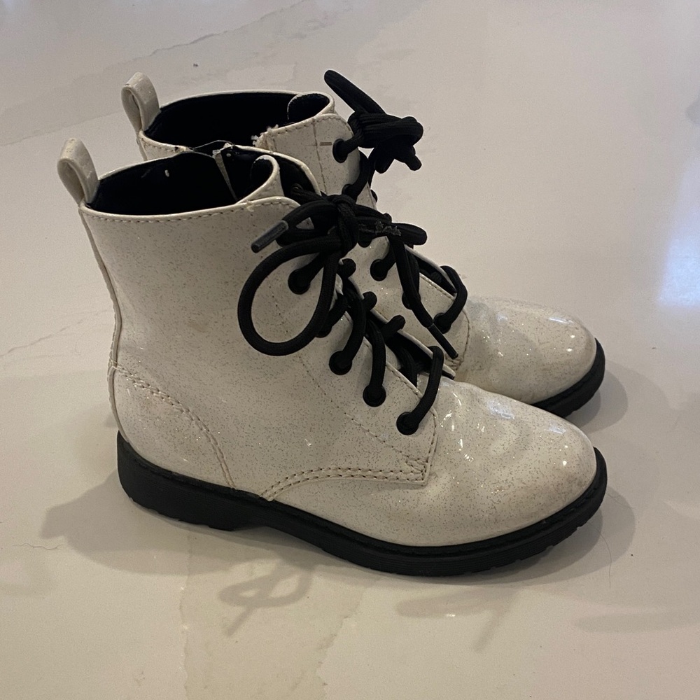 Wonder Nation Kids White Sparkle and Black Lace-Up Boots